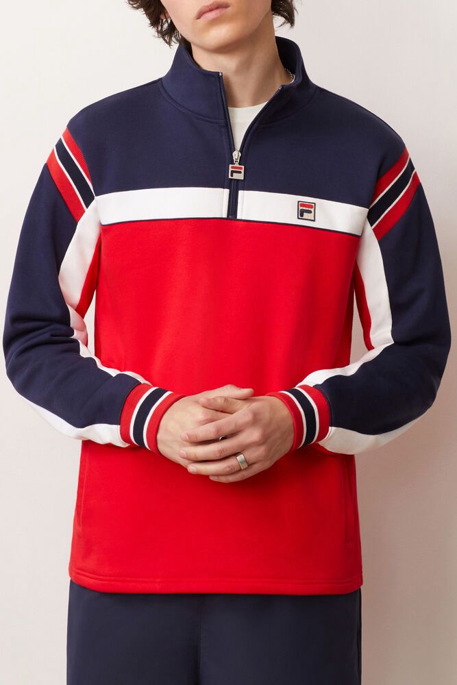 Fila Jacket Mens Red/Navy/White - Haakon 1/2 Zip - Philippines 3892640-AE